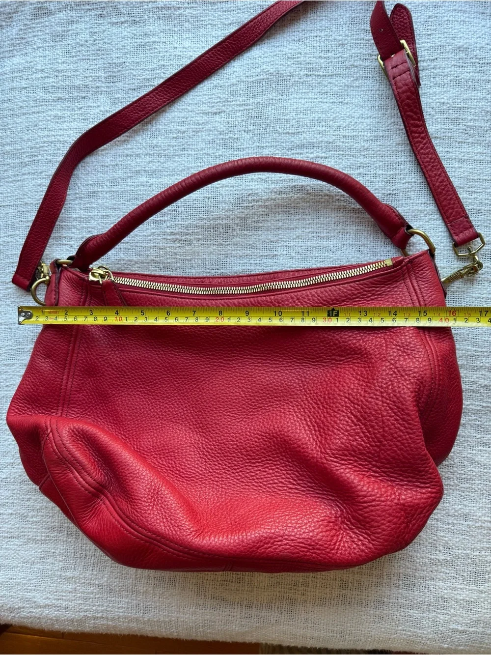 TITLE J Crew Brompton Red Pebbled Leather Hobo Shoulder Crossbody Bag